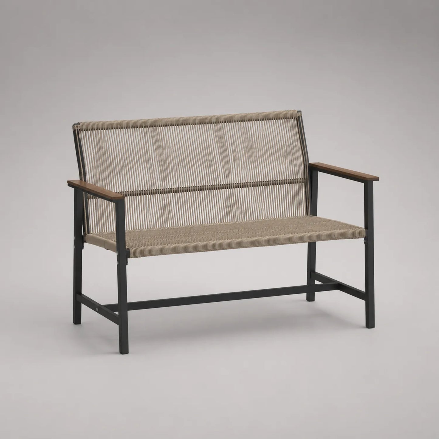 Gartenbank aus Metall und Polyesterseil, Beige, 120x60x85 cm