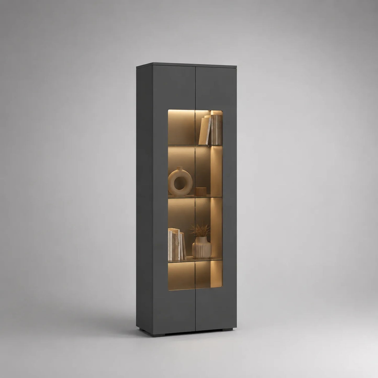 Vitrine mit LED-Beleuchtung, MDF und gehärtetem Glas, Dunkelgrau 200x60x40 cm