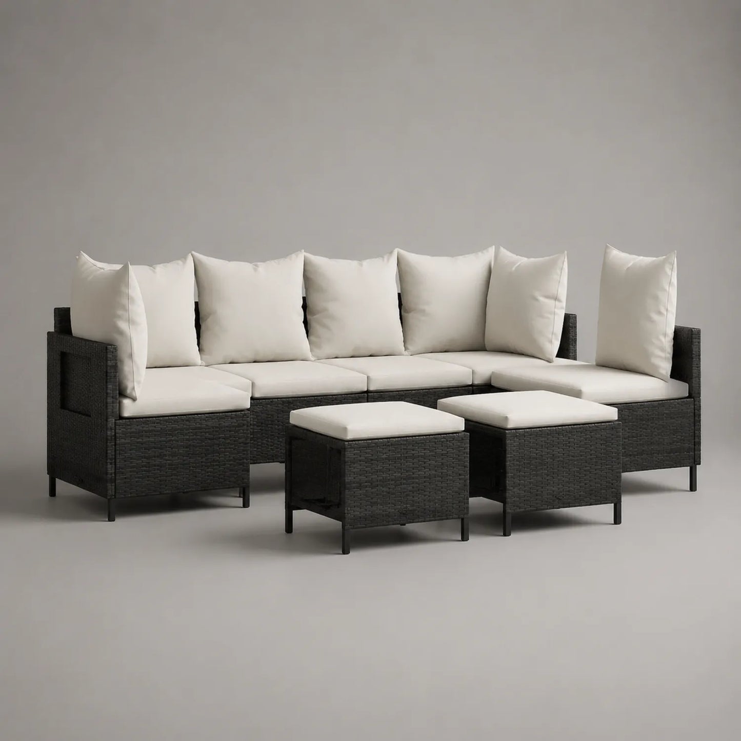 Gartenmöbel Set 6-Sitzer Rattan Sofa Stahlrahmen Schwarz/Weiß