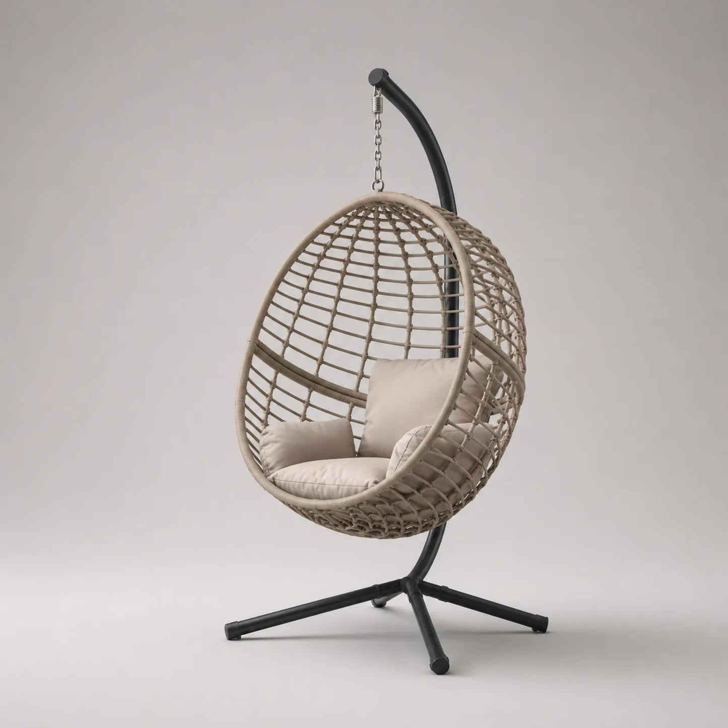 Hängesessel aus Polyrattan und Metall mit Kissen, Beige
