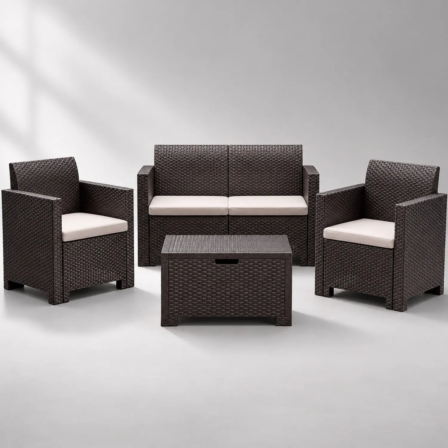 Rattanoptik Gartenmöbelset, Stahlrahmen, Braun/Beige