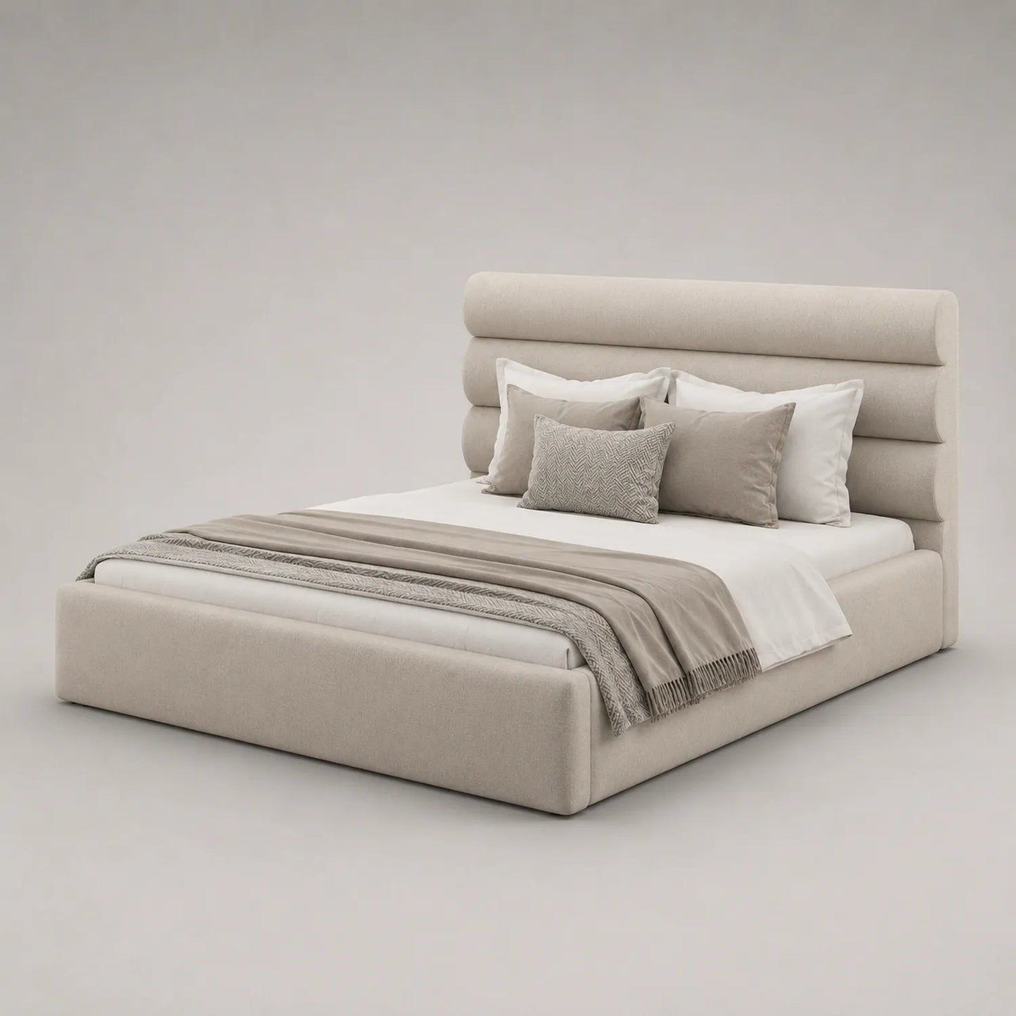 Stoffpolsterbett mit hohem Kopfteil 200x200 cm Beige