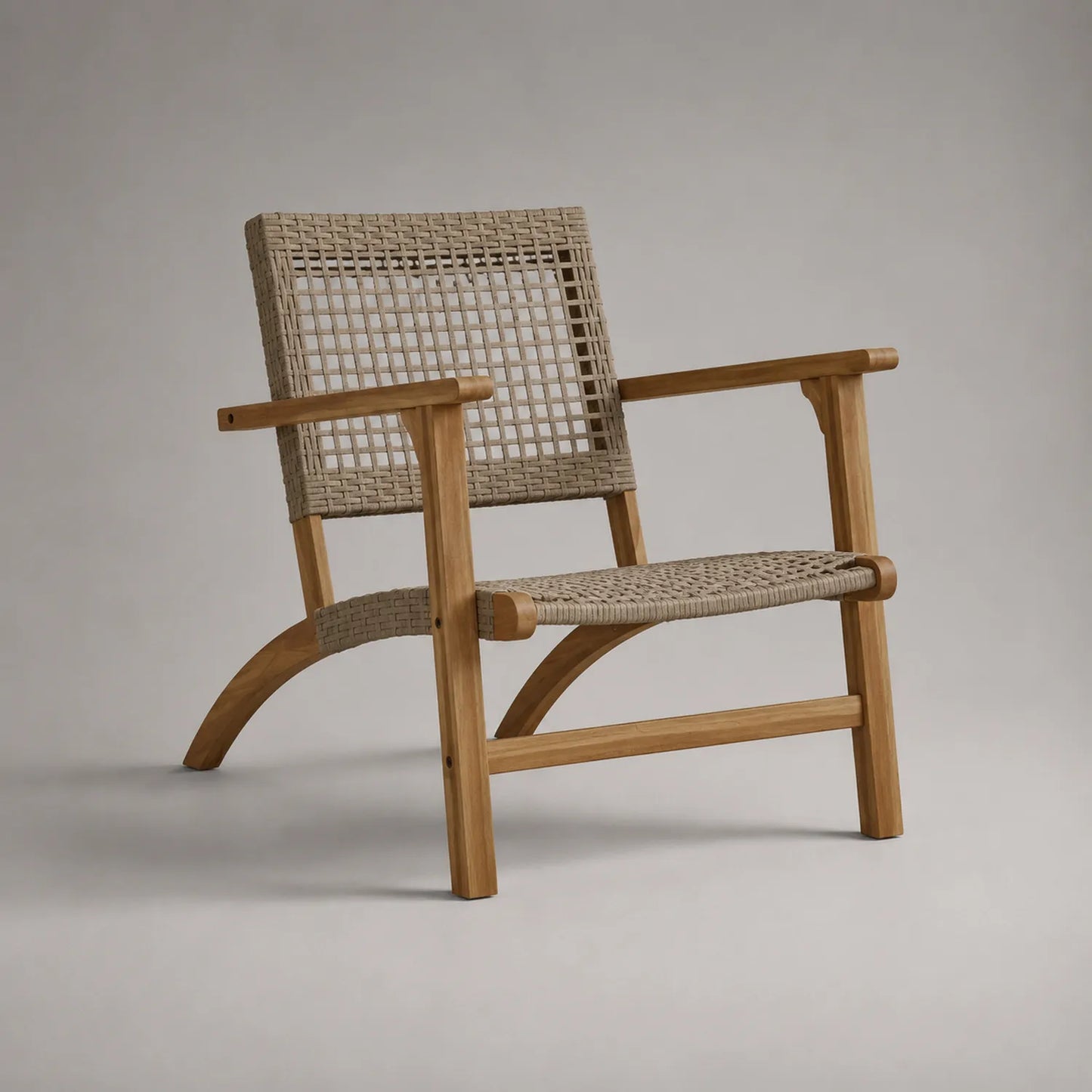 Teakholzstuhl mit Polyethylengeflecht Beige