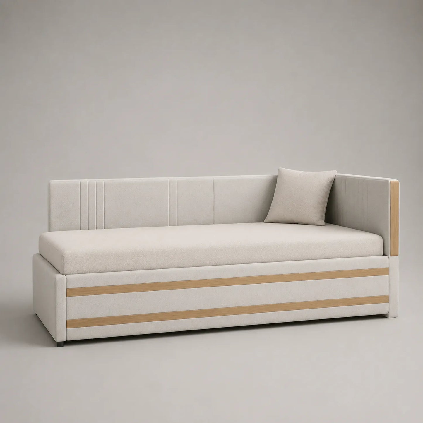 Rechteckiges Schlafsofa mit Polyester und Eichenholzleiste in Beige