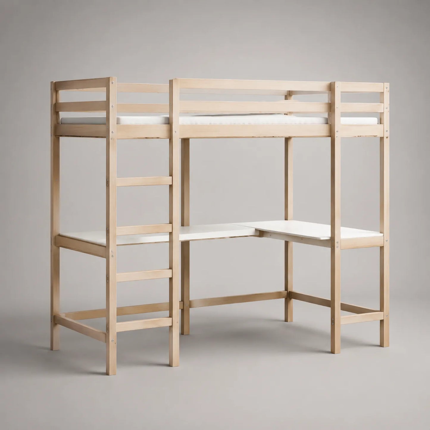 Hochbett mit integriertem Schreibtisch aus Holz und MDF 200x90 cm