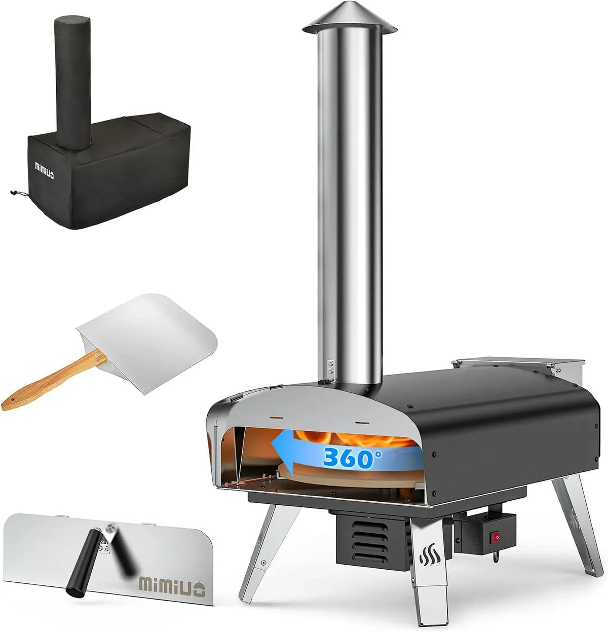 Elektrischer Pizzaofen, Outdoor, Ofen zum Backen, Mimiuo Outdoor Pizzaofen mit Automatischer Drehfunktion & Pizzastein