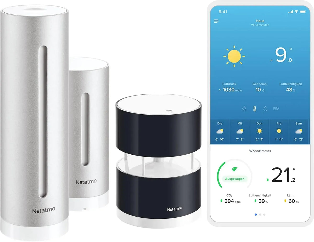 NWA01-WW Wetterstation, Außensensor, Windmesser, Funkwetterstation, 16 cm, Wandmontage, WLAN, Schwarz, für Netatmo-Wetterstation