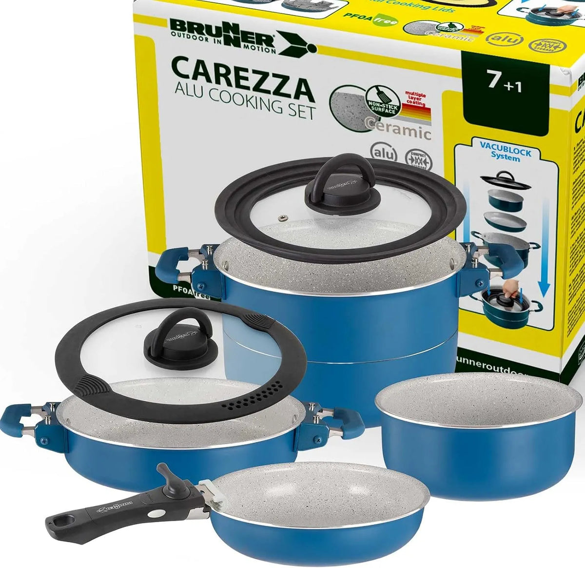 24-cm Camping Kochgeschirr-Set Keramik, Platzsparend stapelbare Töpfe und Pfannen, ø 20, 22 oder Carezza NG, 2 bis 4 Personen, Beschichtet, Leicht &