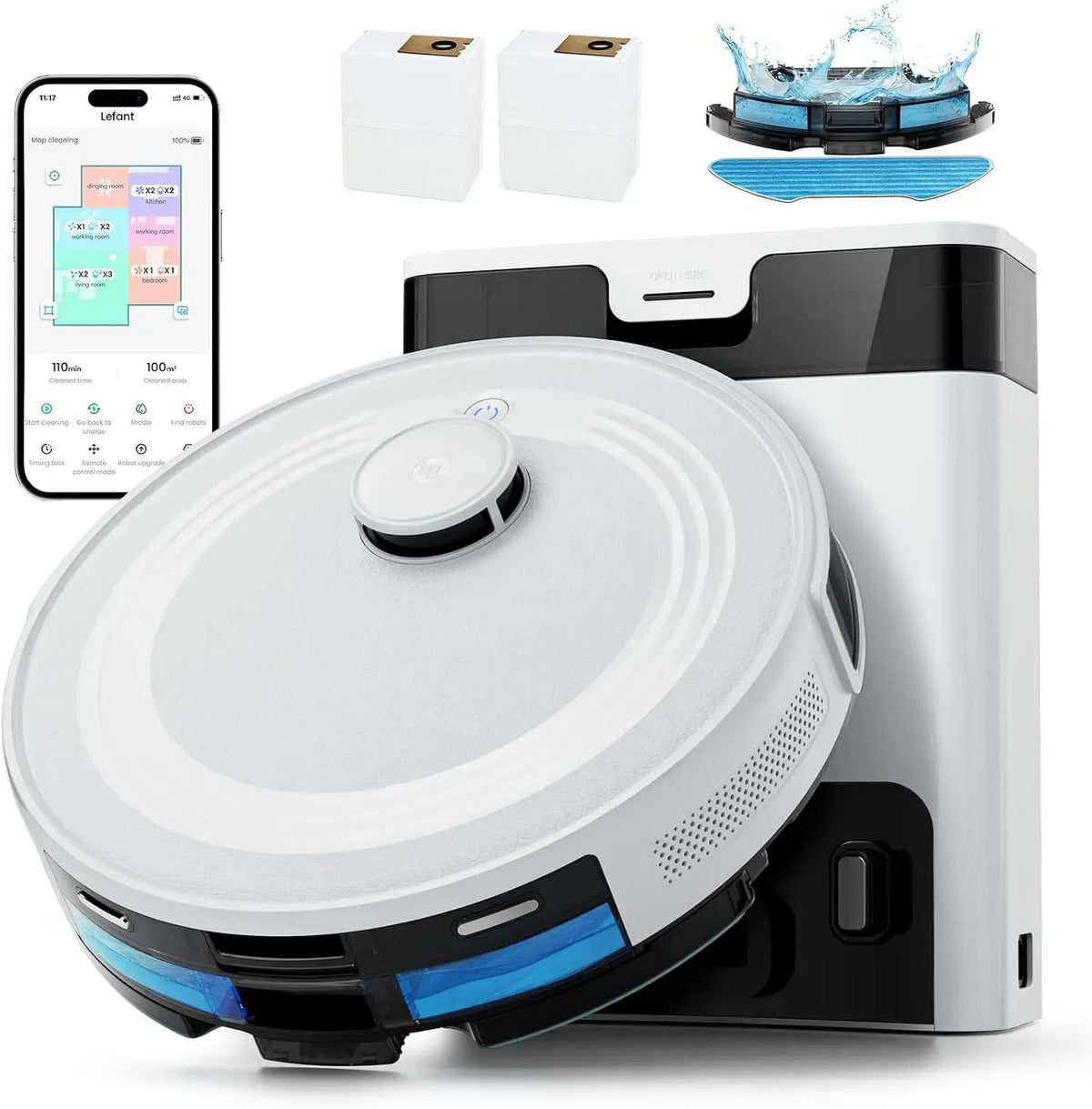 Lefant M2S Saugroboter, APP/Alexa Steuerung, LiDAR-Navigation Mapping, 10000 Pa