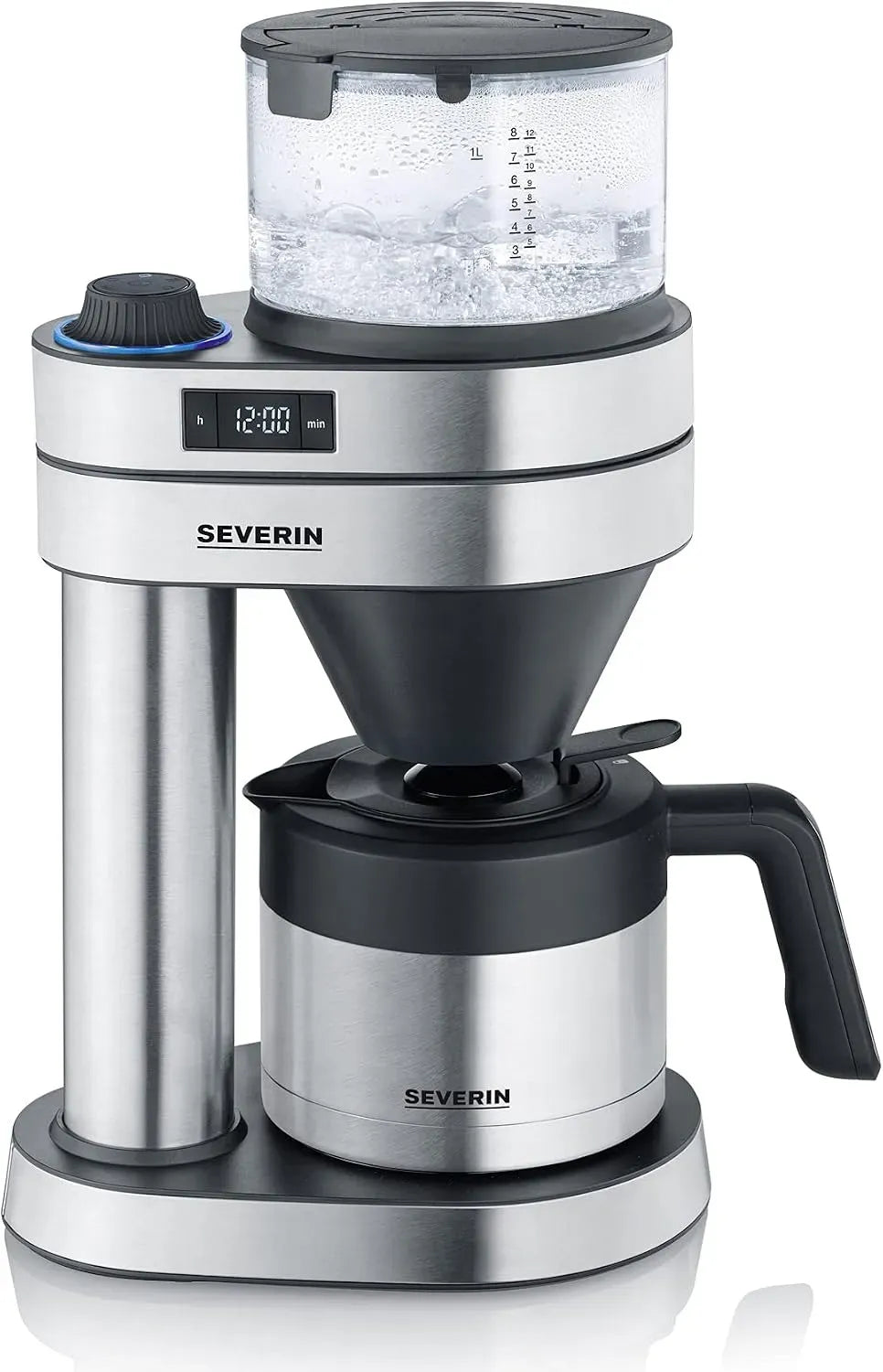 Severin KA 5763 Kaffeemaschine, 1 L, Timer, Edelstahl, Schwarz, ffeebereiter für bis zu 8 Tassen, ffeemaschine mit Timer