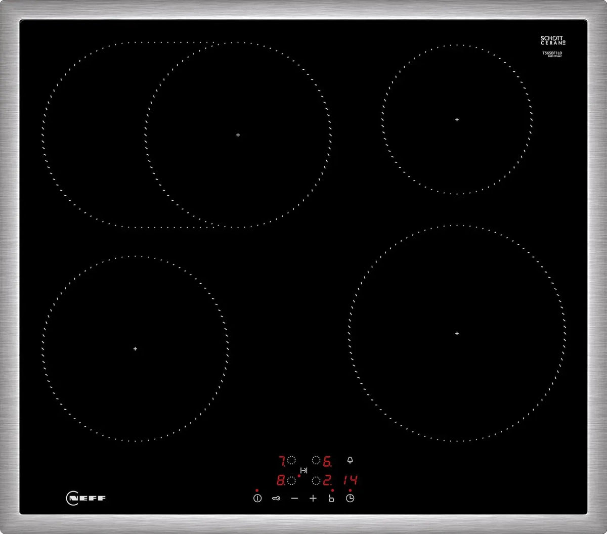 NEFF N 50 T56SBF1L0 Induktionskochfeld, 60 cm, Induktionsplatte, Touch-Bedienung, autark, Schwarz, autarkes Glaskeramik-Kochfeld 60 cm breit
