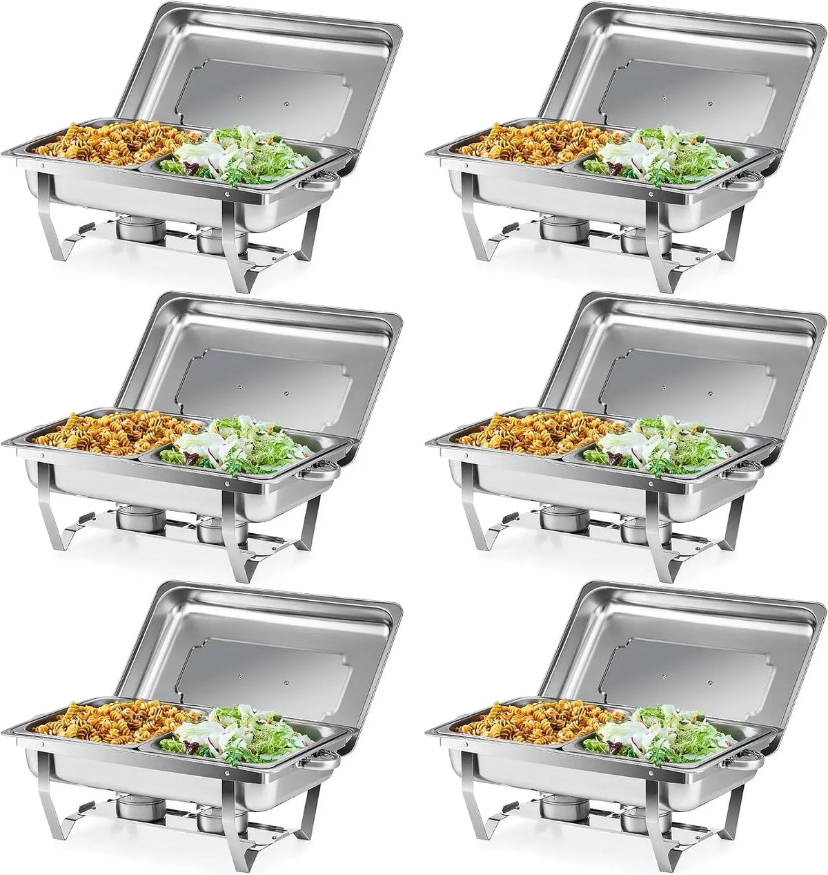 Chafing Dish Warmhaltebehälter, Warmhaltefunktion, Gastronomie, Edelstahl, 6 Set 1/2+1/2 GN-Behälter