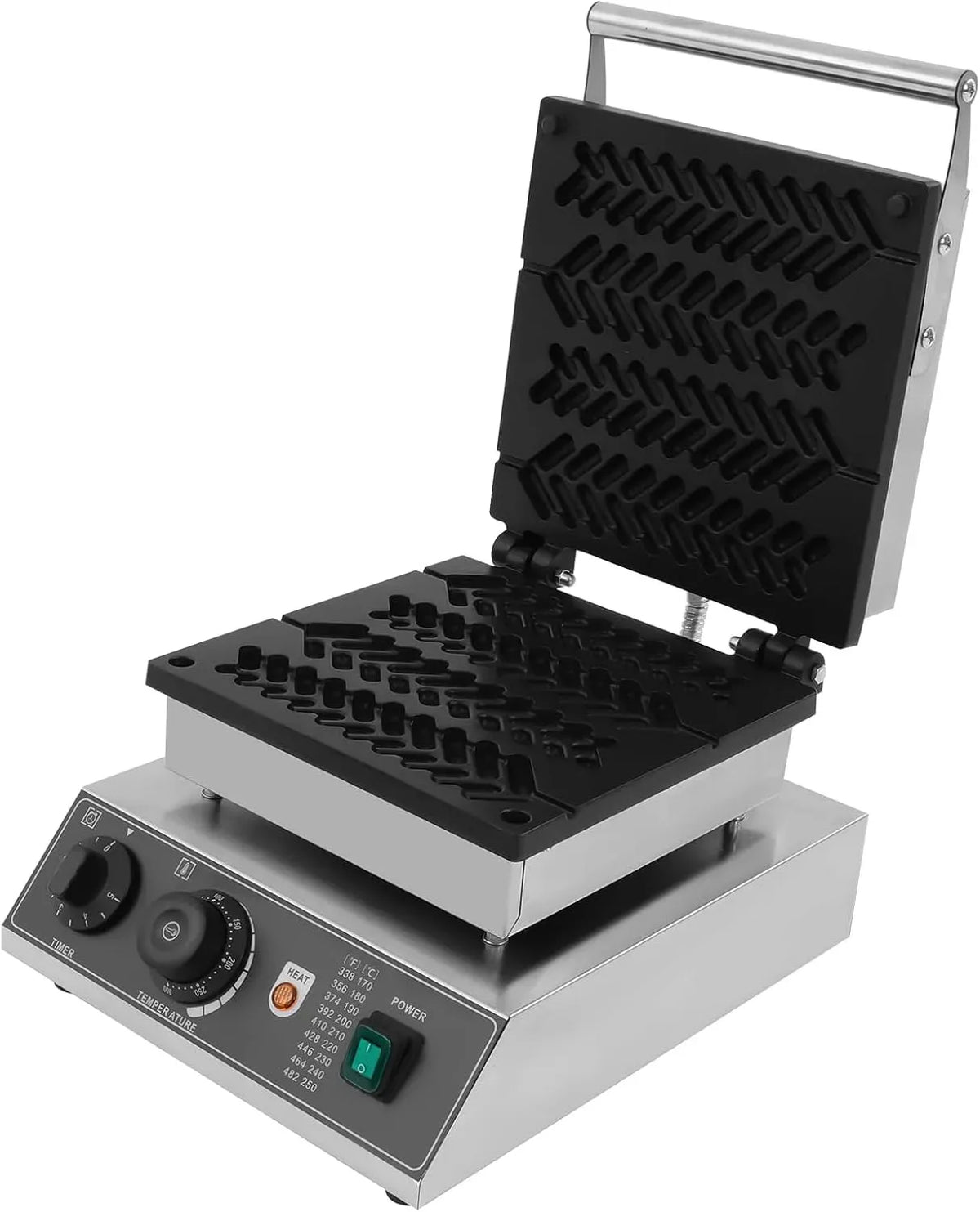 Edelstahl-Waffelmaschine, Antihaft-Waffelmaker, Waffeleisen, Waffelautomat, 220 V, 1,7 kW, Timer, Antihaftbeschichtung, 2 Temperaturzonen