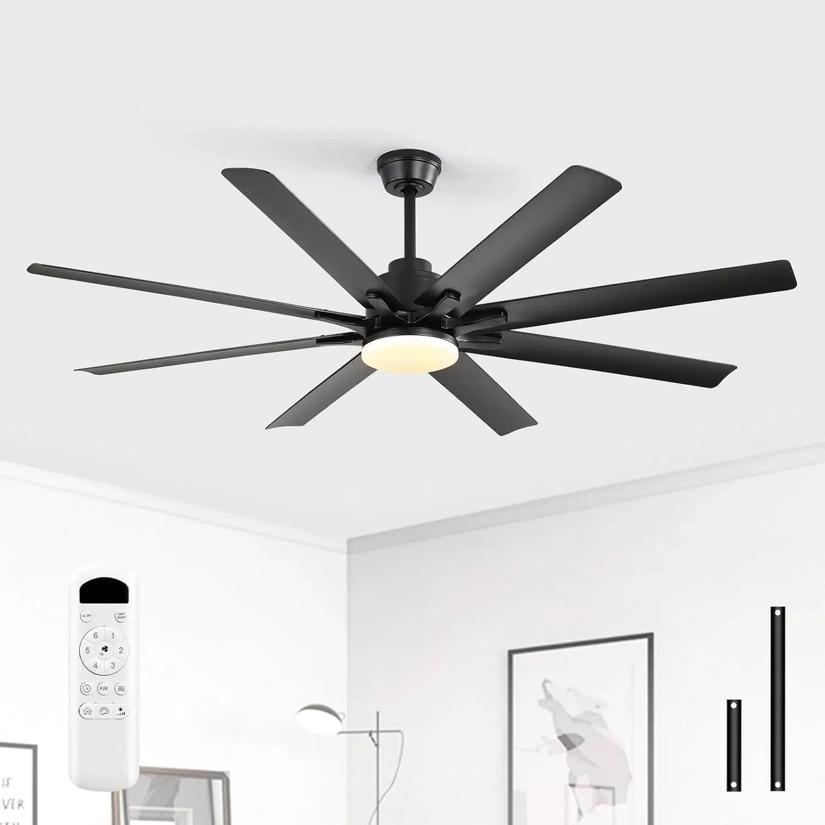 Ventilator, 132cm, Sofucor, Ventilator zur Luftzirkulation, 132cm Deckenventilator mit Beleuchtung und Fernbedienung