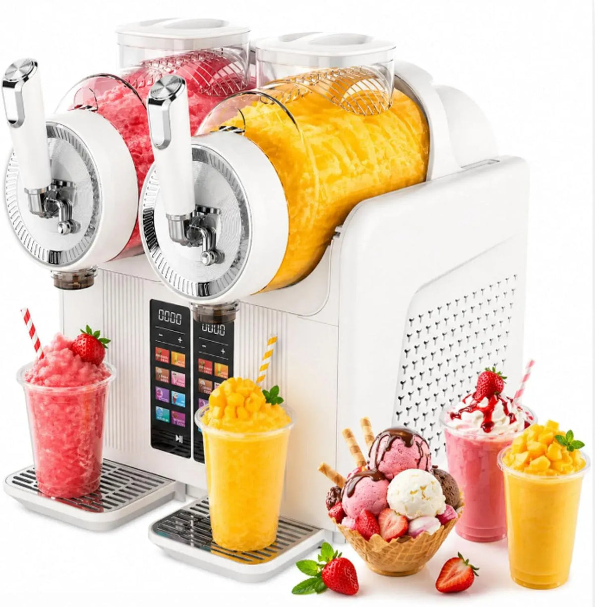 X 2 7-In-1-Funktionen Slush-EIS-Maschine, Softeismaschine, Speiseeismaschine, Slush-Eisbereiter, 430 W, Weiß, für Café-Bars