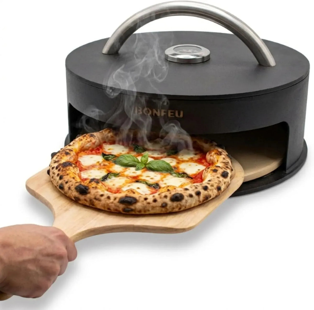 Elektrischer Pizzaofen, 42x42x15cm, Outdoor, Schwarz, BonBiza Pizza Ofen, Gartenöfen für Pizzas, Pizzarette