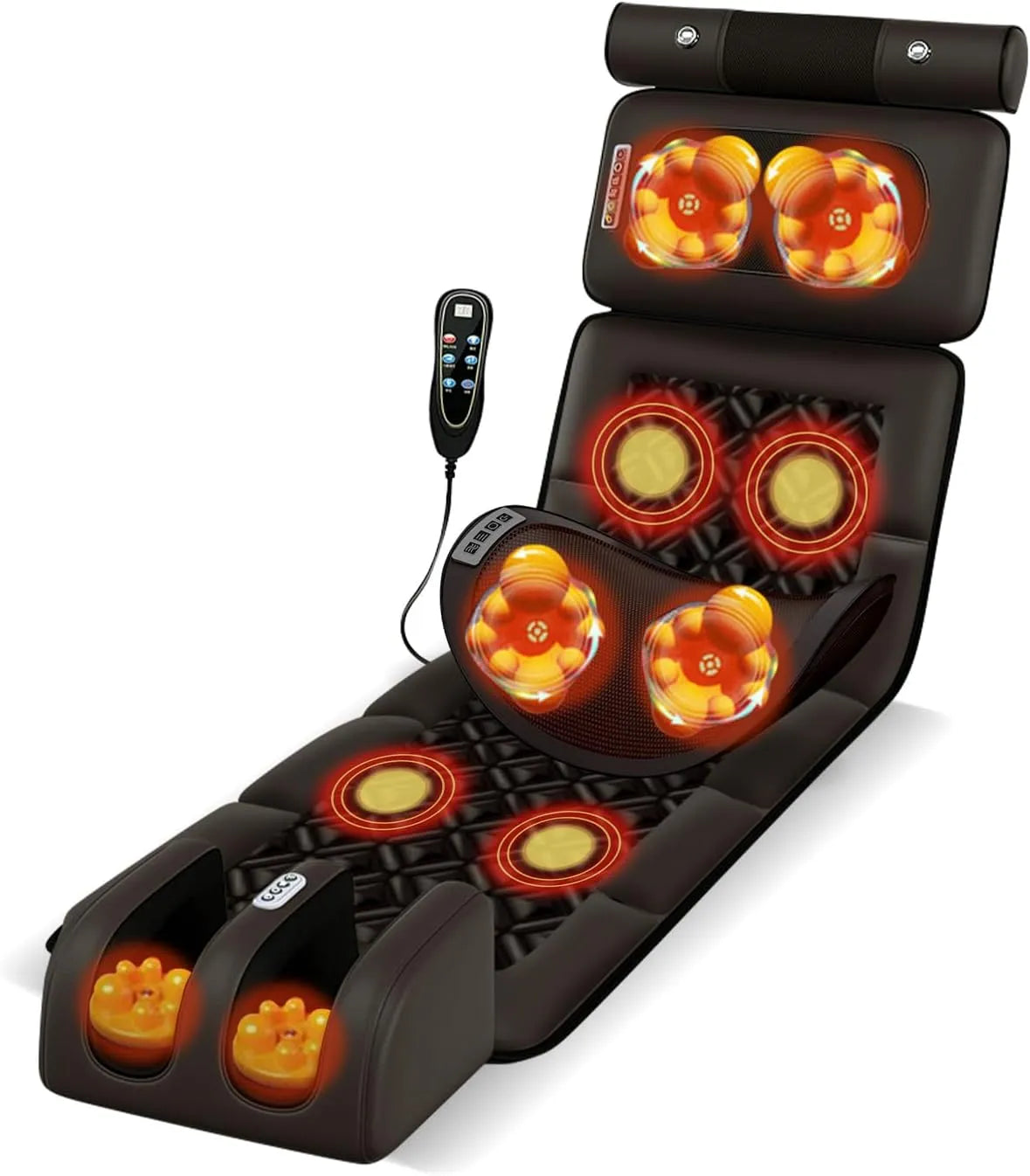 Massageauflage mit 12 Vibrationsmotoren, Ganzkörpermassage, 190cm mit Wärmefunktion, Massage Auflage für Nacken Schultern Rücken Taille Beine