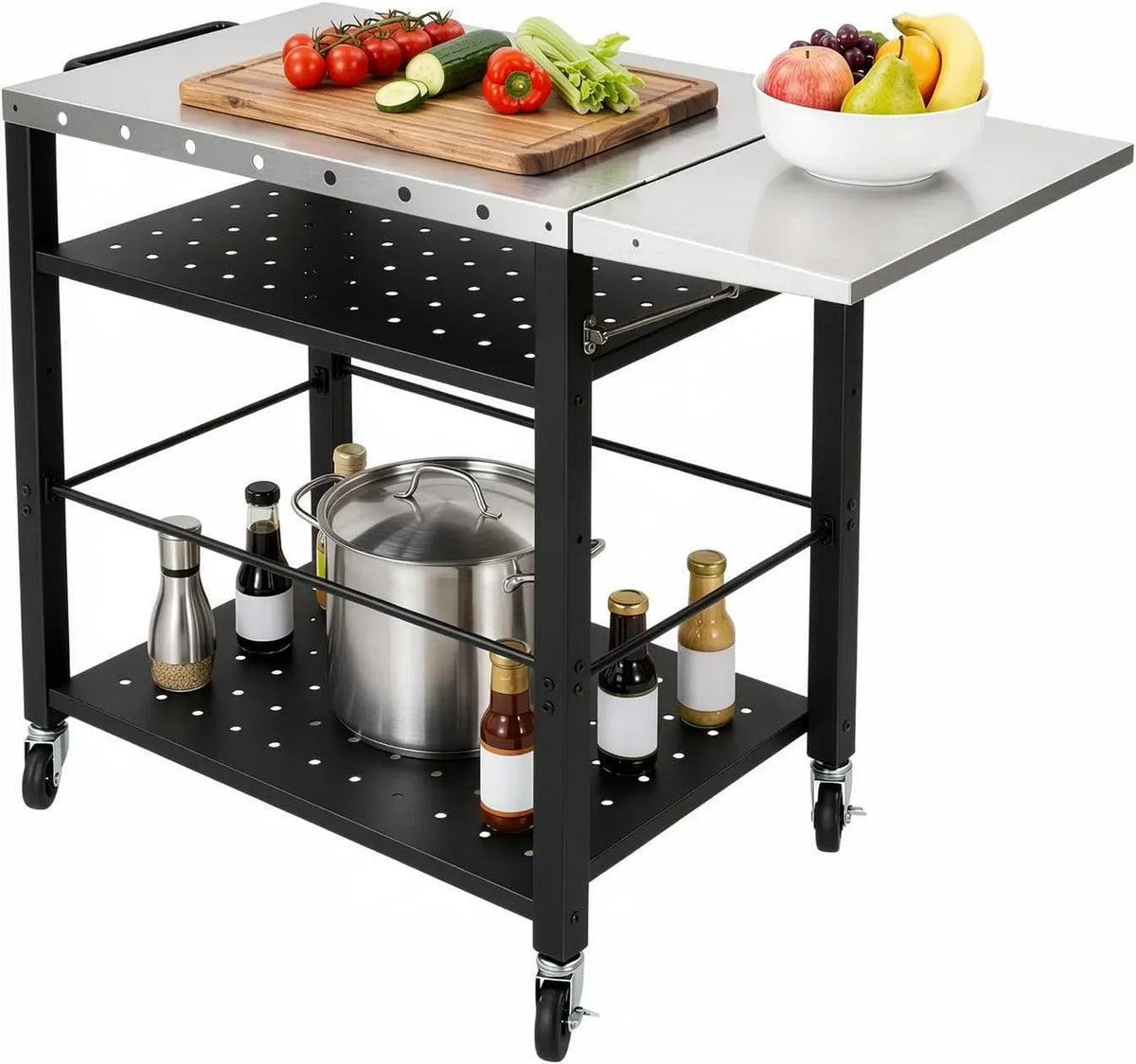 Grilltisch, Grillwagen, Outdoor-Arbeitstisch für Grill, Transportrollen, Edelstahl
