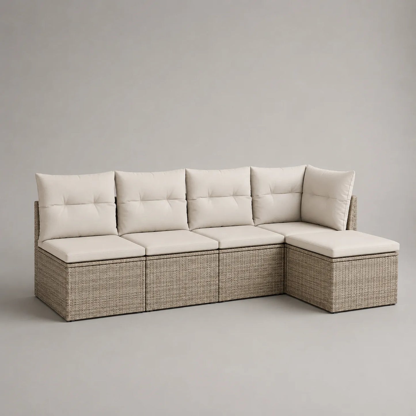 5-teiliges Garten-Ecksofa aus Rattan mit Kissen Beige