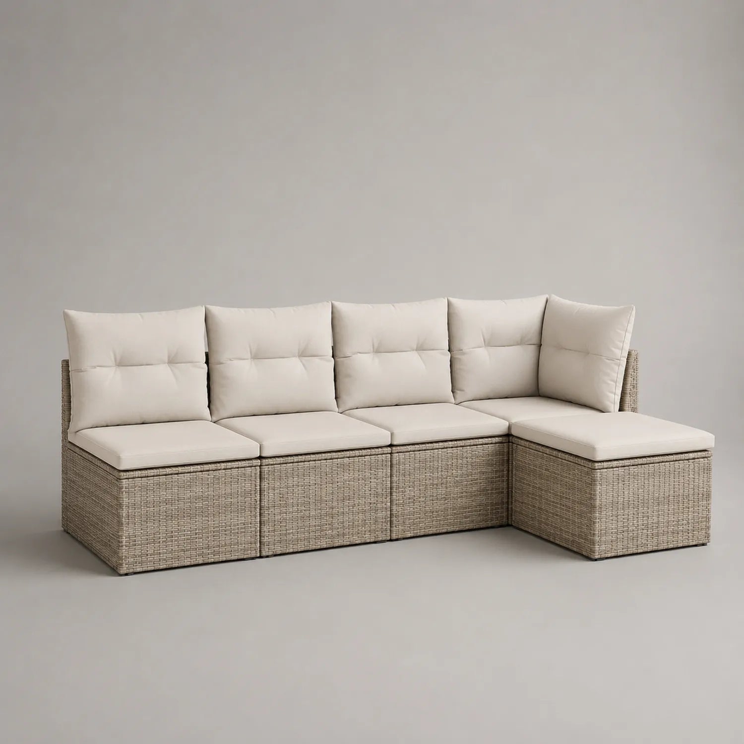 5-teiliges Garten-Ecksofa aus Rattan mit Kissen Beige