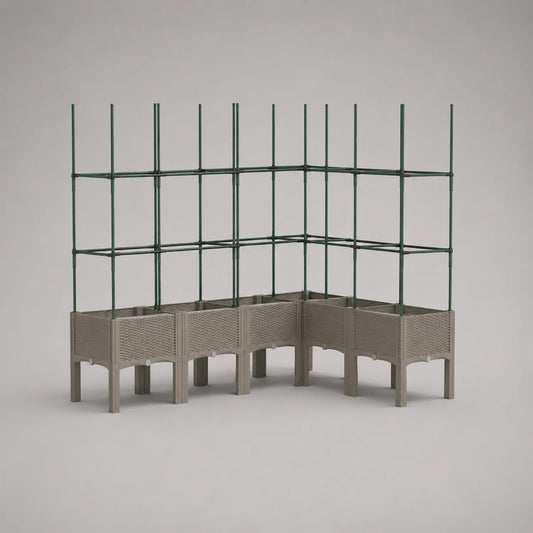 Kunststoff Garten Pflanzkasten Set mit Rankgitter 190x78x150 cm Polypropylen Grau/Grün