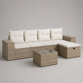 Rattan Ecksofagarnitur Cremeweiße mit Kissen und Couchtisch