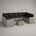 L-förmiges Gartensofa-Set aus Rattan mit Tisch und gehärtetem Glas in Grau/Schwarz