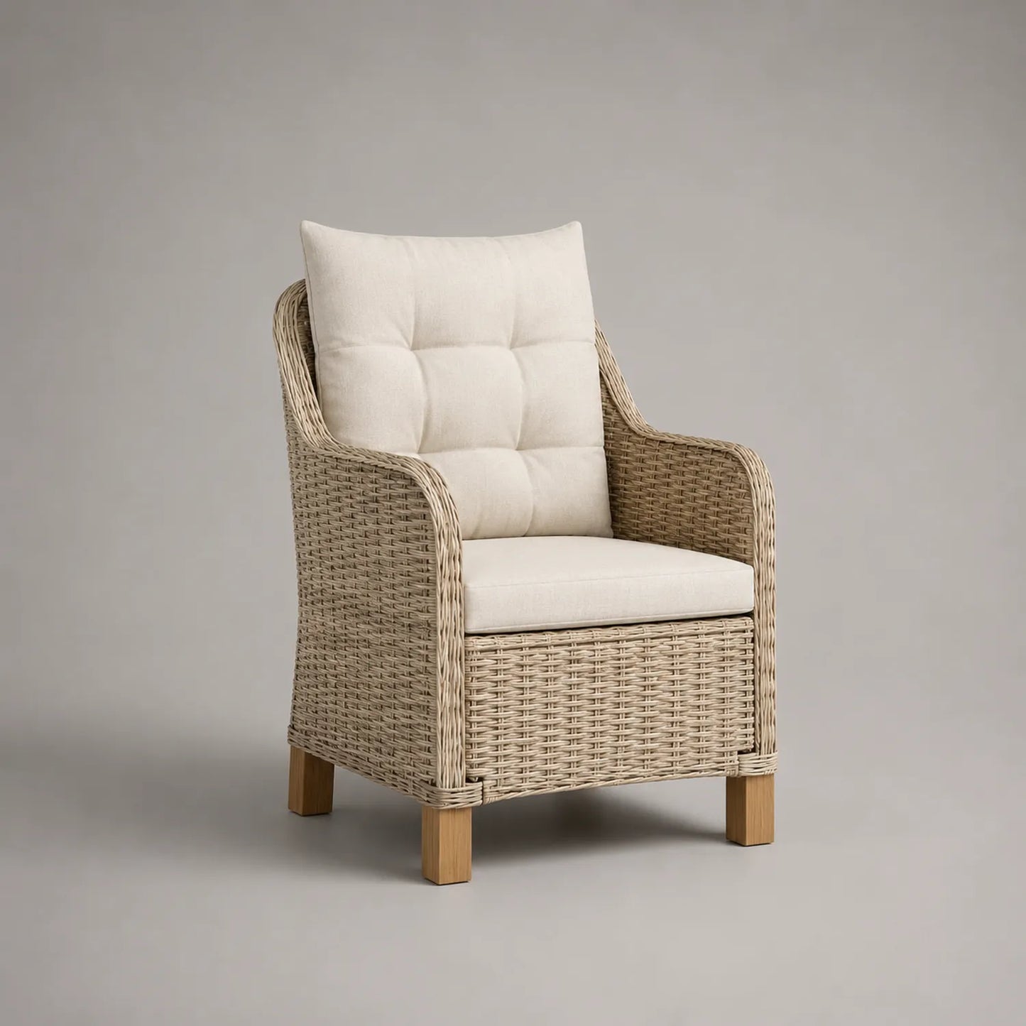 Gartensessel aus Polyrattan beige mit Textilgewebe Kissen