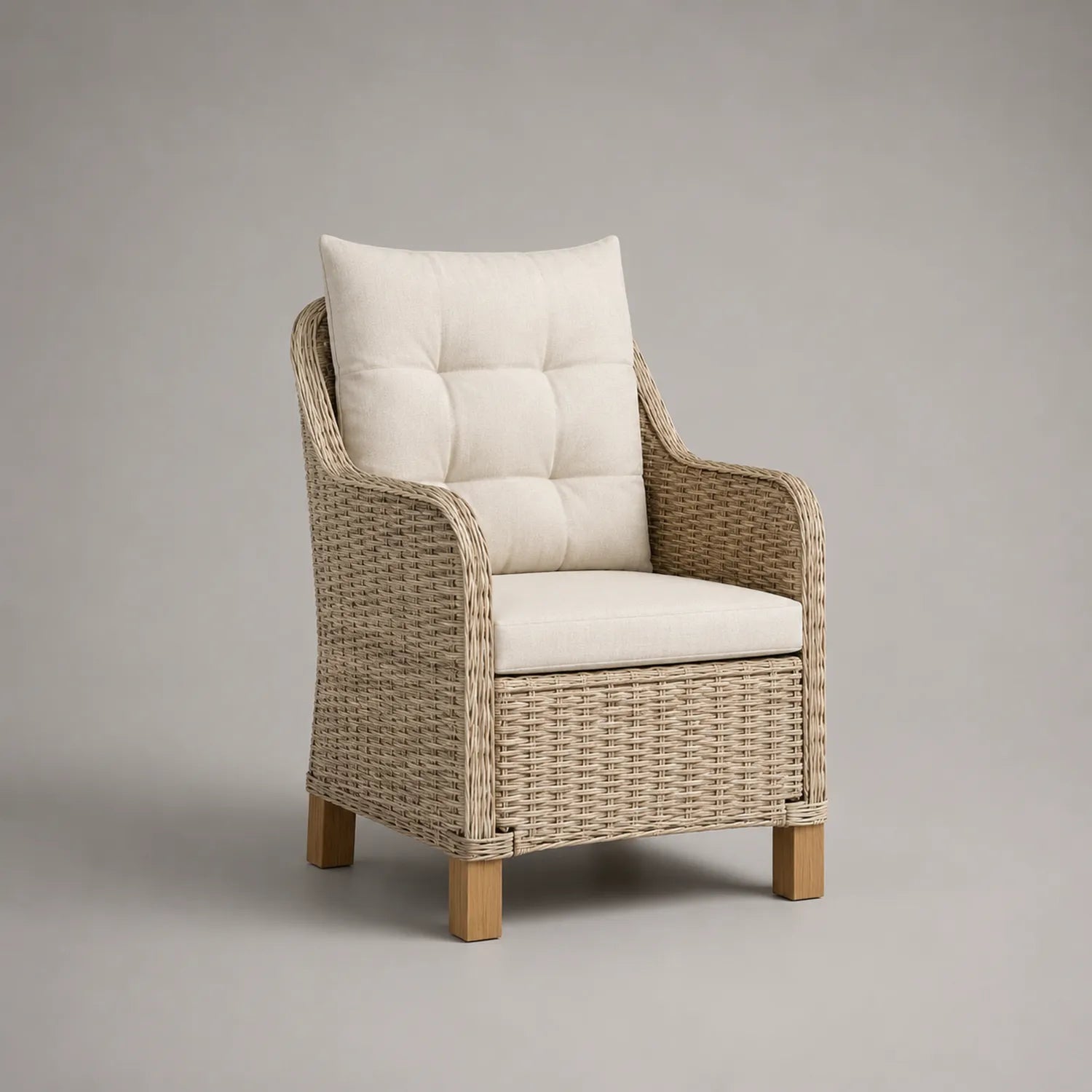 Gartensessel aus Polyrattan beige mit Textilgewebe Kissen