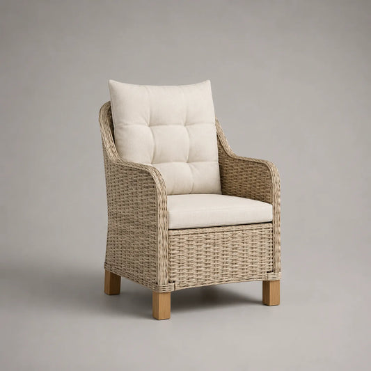 Gartensessel aus Polyrattan beige mit Textilgewebe Kissen