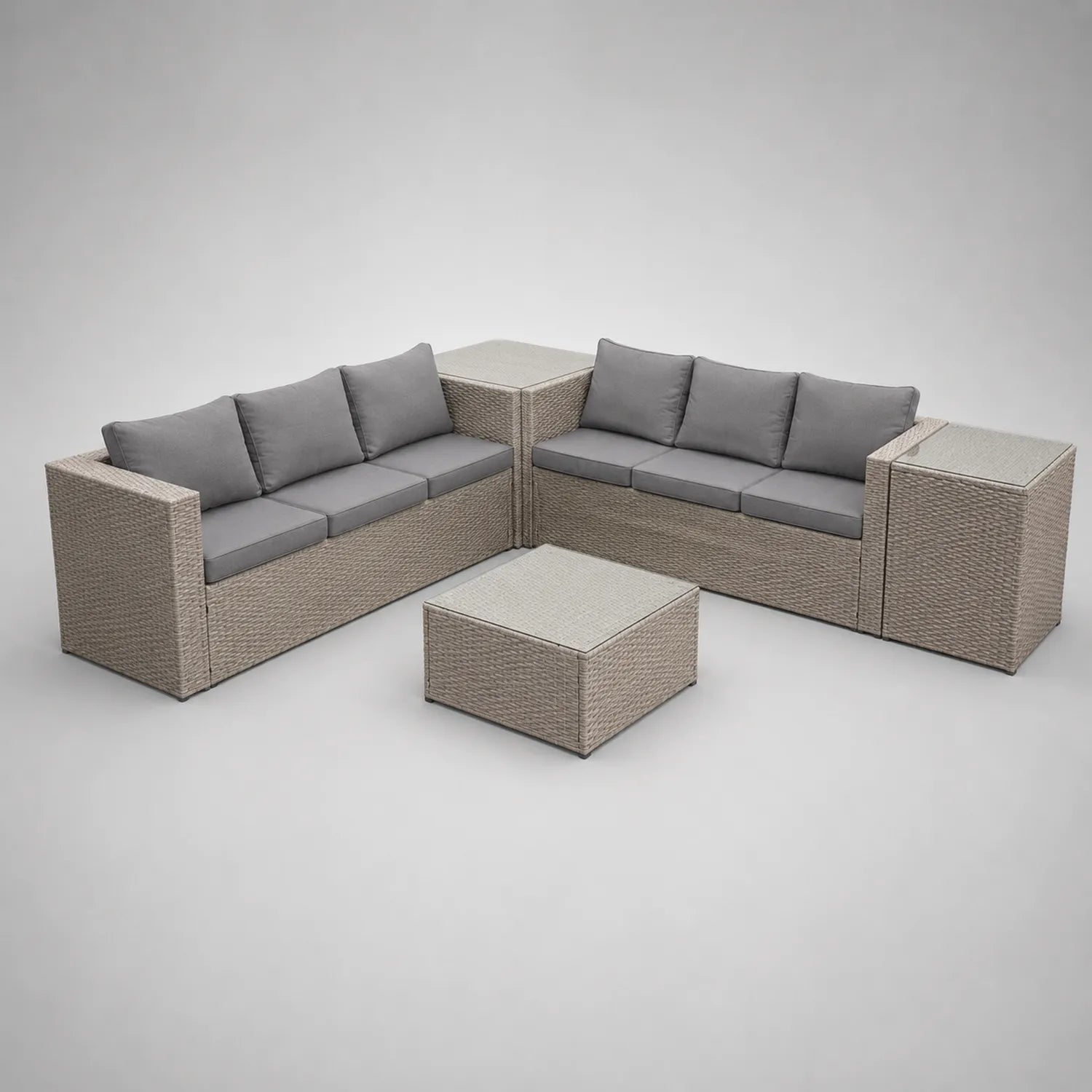 Polyrattan Ecksofa Set mit Tisch Hellgrau