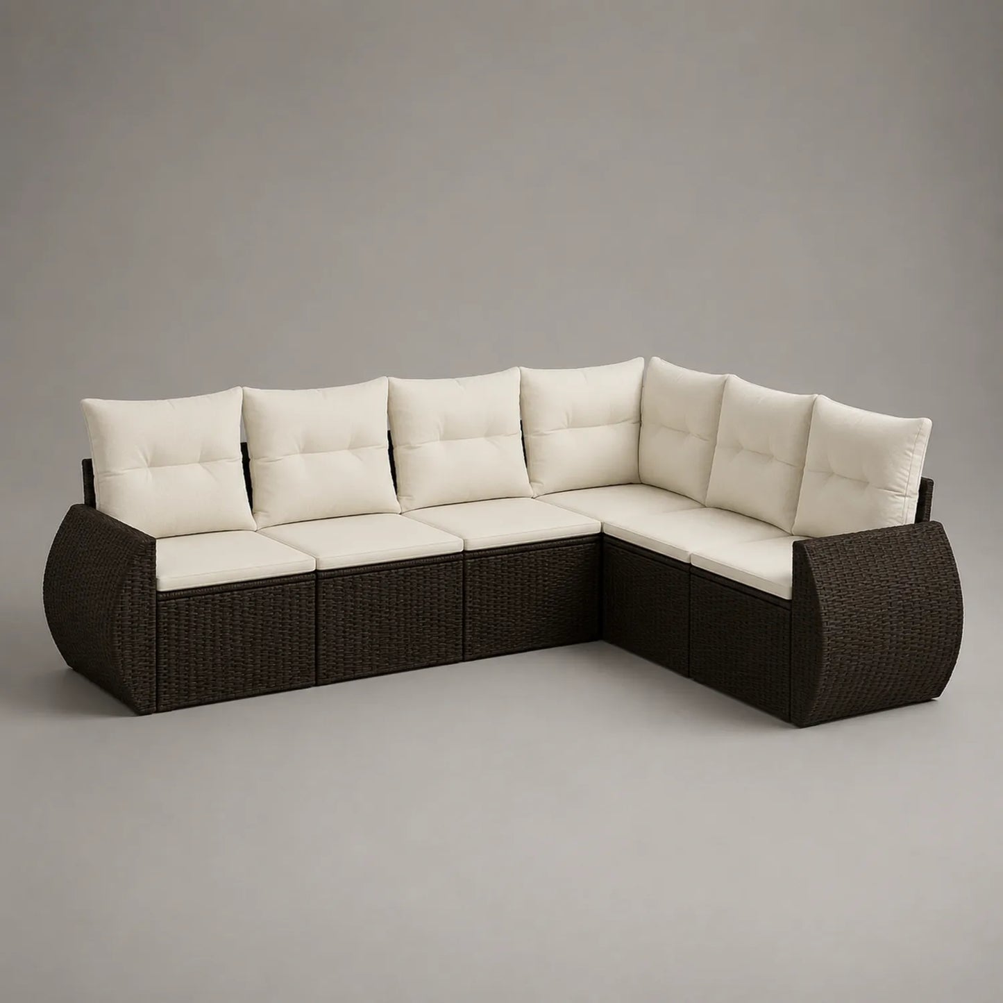Gartensofa-Set aus Polyrattan mit cremeweißen Kissen