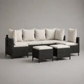 Gartenmöbel Set 6-Sitzer Rattan Sofa Stahlrahmen Schwarz/Weiß