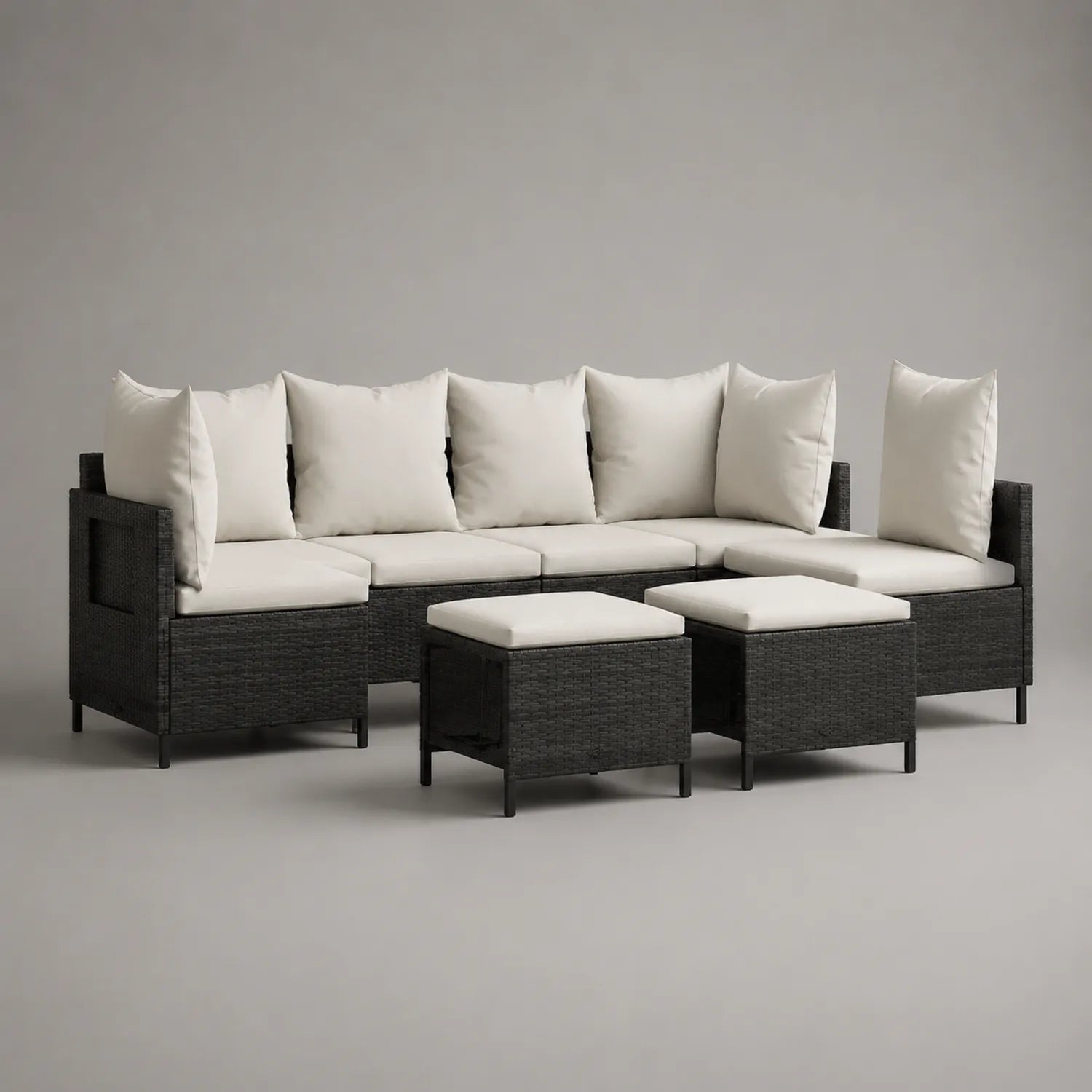 Gartenmöbel Set 6-Sitzer Rattan Sofa Stahlrahmen Schwarz/Weiß