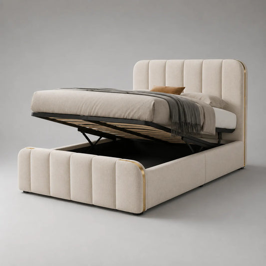 Bett mit Hebemechanismus 160x200 cm Leinen Beige