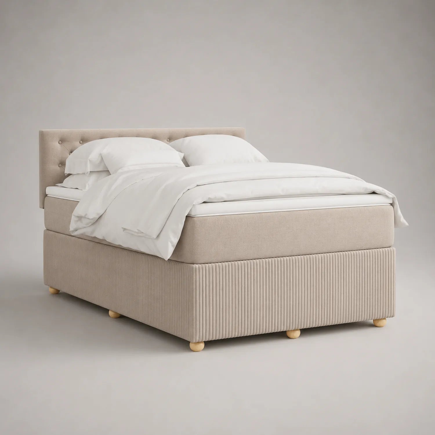 Holz Polsterbett 200x160 cm Beige mit Matratze und Kissen