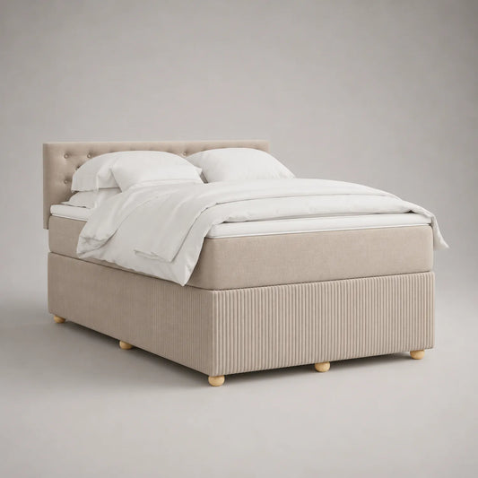Holz Polsterbett 200x160 cm Beige mit Matratze und Kissen