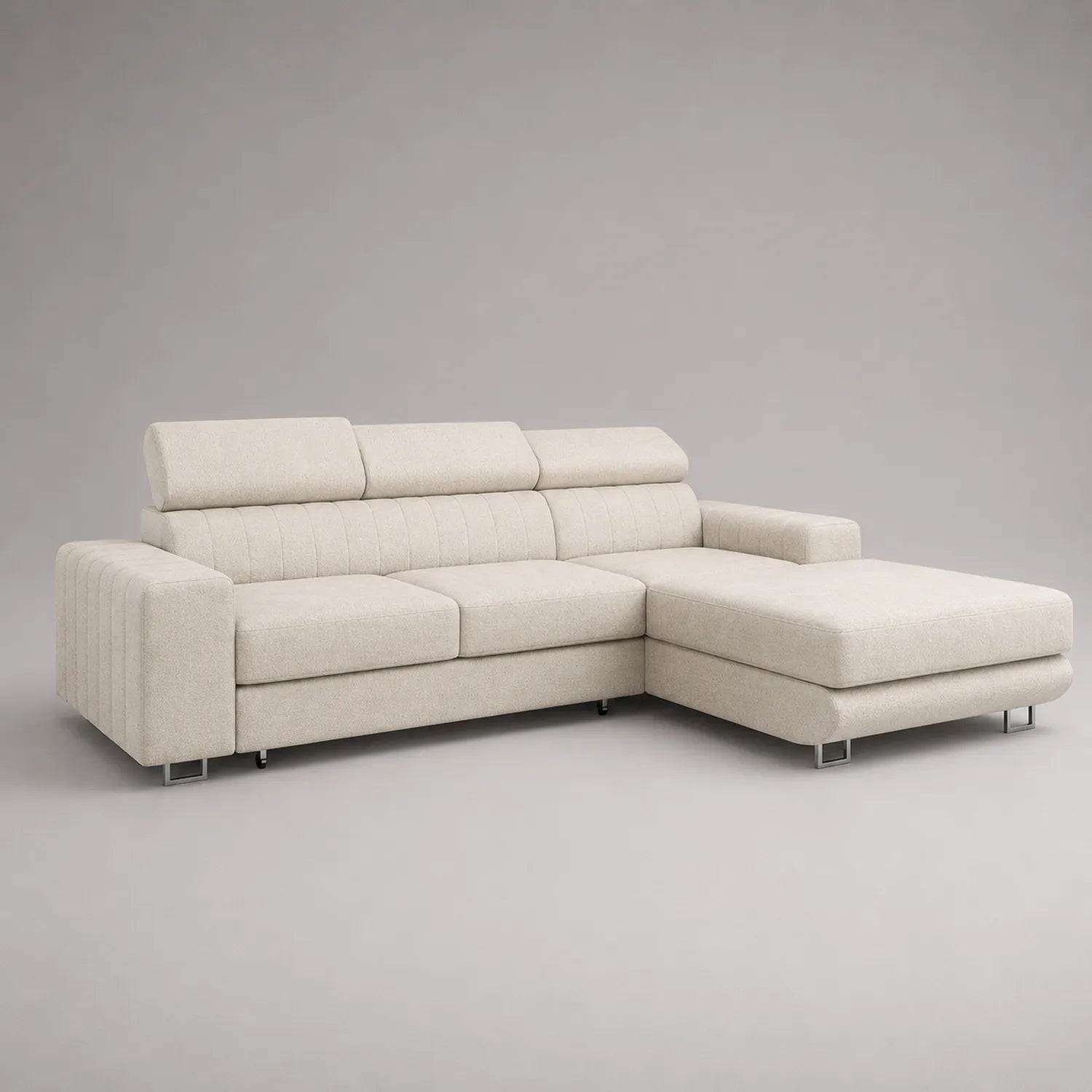 Beiges Ecksofa aus Stoff mit Metallfüßen 280x160 cm