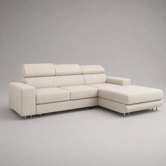 Beiges Ecksofa aus Stoff mit Metallfüßen 280x160 cm