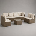 Rattan Gartenmöbel-Set mit Sofa und Tisch, Braun/Creme