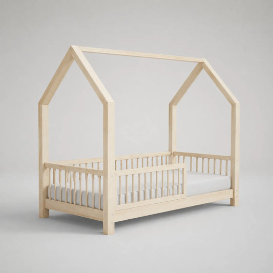 Kinderhausbett aus Kiefernholz, Natur, 200x90 cm