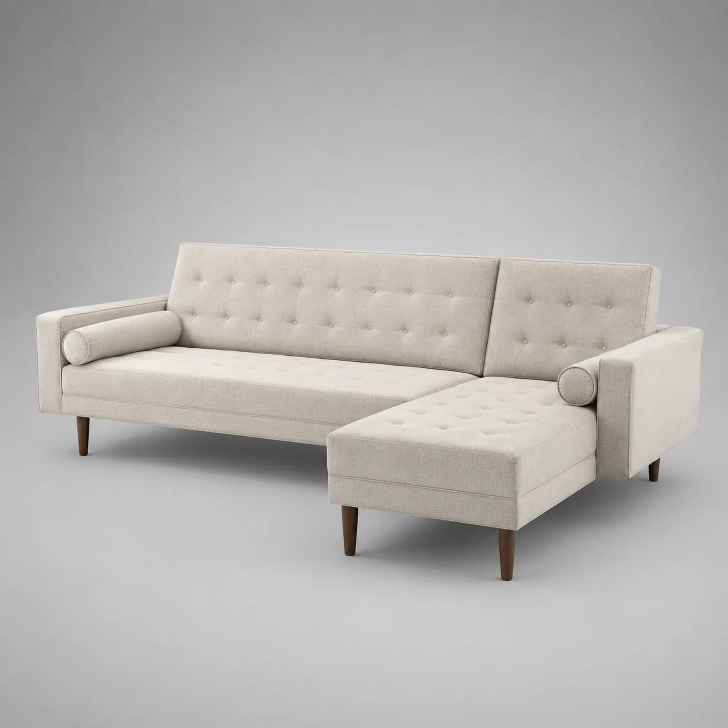 Stoff Ecksofa mit Ottomane Beige 220 cm x 150 cm x 80 cm