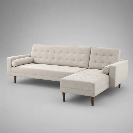 Stoff Ecksofa mit Ottomane Beige 220 cm x 150 cm x 80 cm