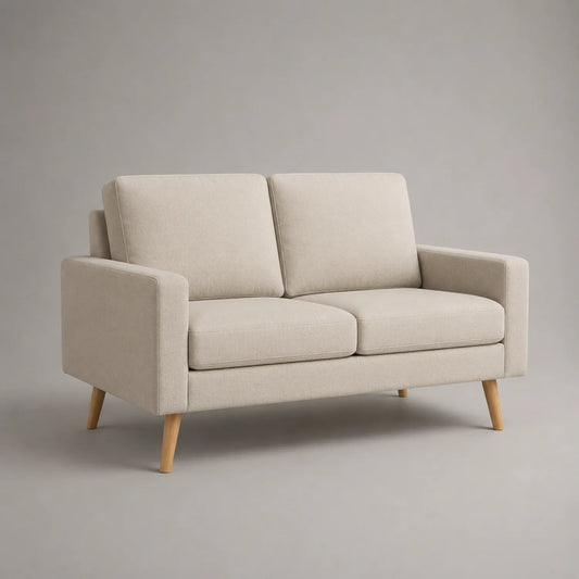 2-Sitzer Sofa Leinen Beige Holzbeine 150cm