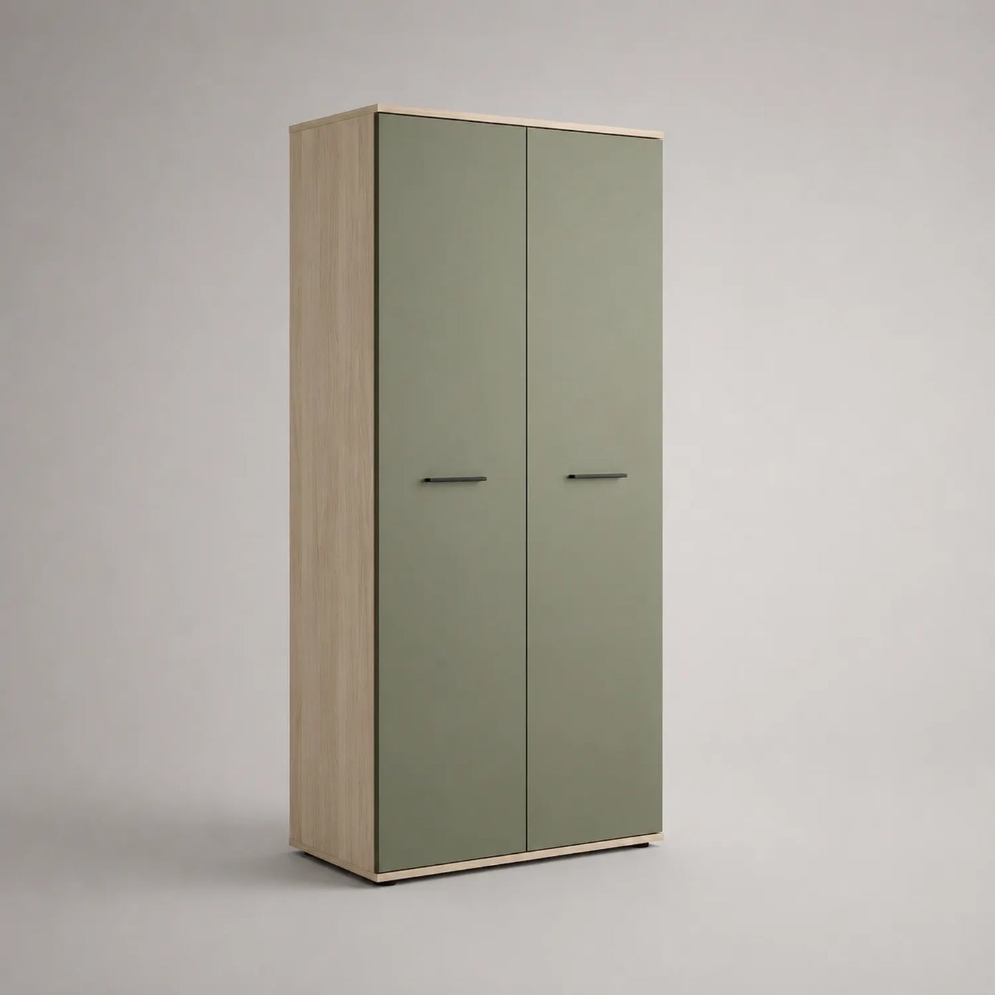 Holz Kleiderschrank mit zwei MDF-Türen, Grün, 200cm Höhe