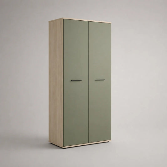 Holz Kleiderschrank mit zwei MDF-Türen, Grün, 200cm Höhe