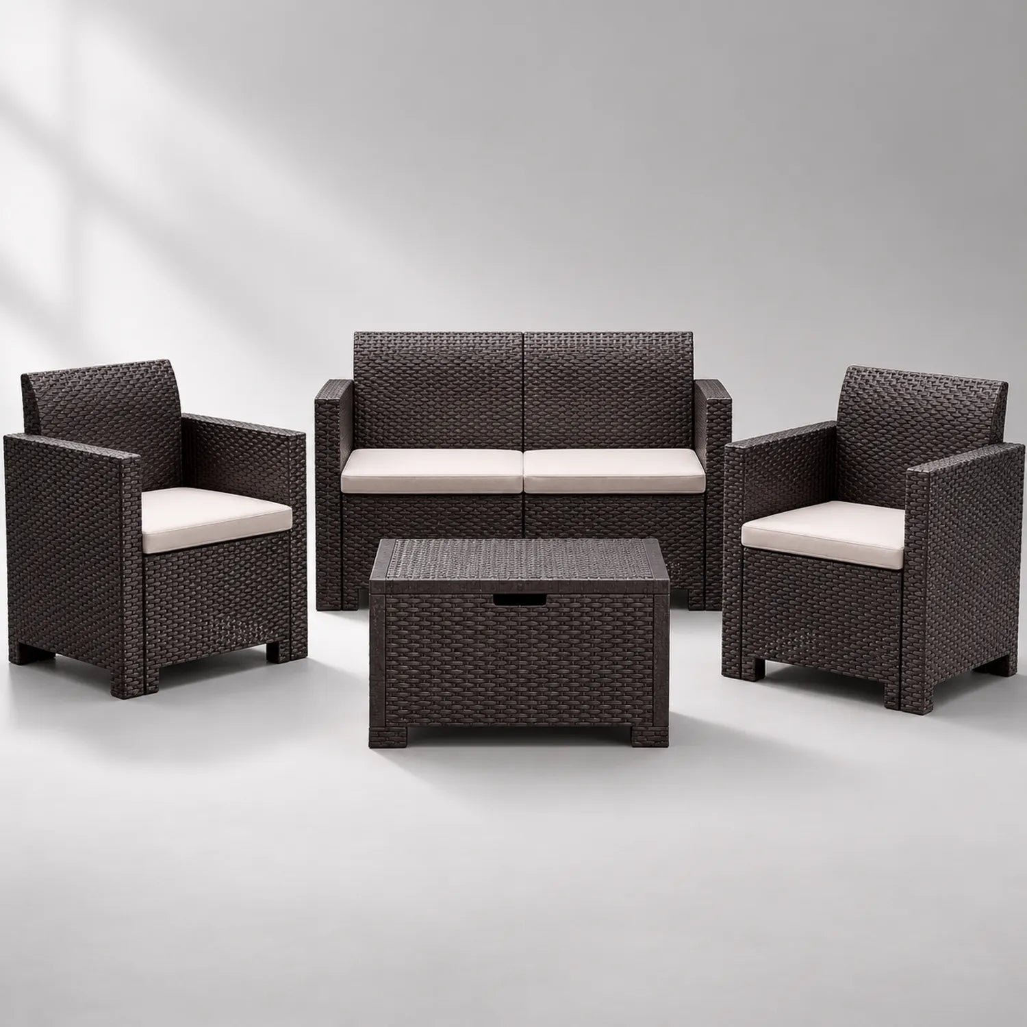 Rattanoptik Gartenmöbelset, Stahlrahmen, Braun/Beige
