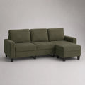 Sofa mit Ottomane rechts Holzrahmen Stoff Olivgrün