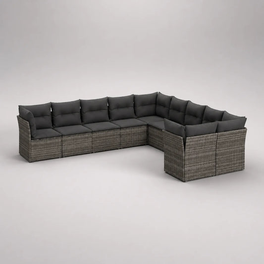 7-teiliges Outdoor Ecksofa Set Polyrattan Dunkelgrau mit Kissen