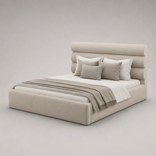 Stoffpolsterbett mit hohem Kopfteil 200x200 cm Beige